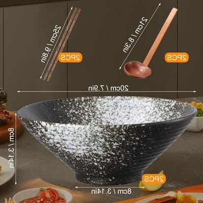Set van 2 Keramische Ramenkommen van 1000ml met Stokken en Lepel - Ideaal voor Soep, Salades en Pasta