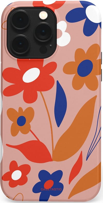 Casetastic hoesje geschikt voor Apple iPhone 14 Pro Max - MagSafe - Dubbellaagse bescherming - Vormen in bloei - Fashion Case - Perzik Rood Donkerblauw