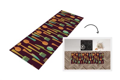 Keukenloper 150x50 cm - Keukenmat vinyl Keukengerei - Patroon - Retro - Keukenmatten loper - Keuken vloerkleed tapijt