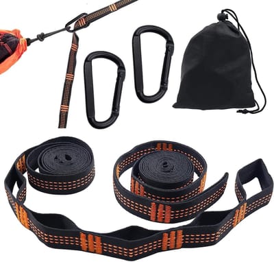 Hammock Bevestigingsset met 2 Stukken, 2 m x 2.5 cm, Sterke Touwen voor Hangmat, 300 kg Draagvermogen, Inclusief Carabiner Haken voor Camping, Buitenactiviteiten en Schommels