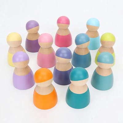 Houten poppetjes - Pastelkleuren - 12 stuks - Open einde speelgoed - Educatief montessori speelgoed