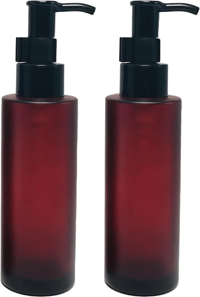 Famanu – Amberkleurige glazen pompflessen set van 2 x 100 ml, navulbaar voor zeep en crème