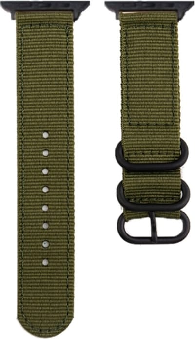 Nylon bandje - geschikt voor Apple Watch 1/2/3/4/5/6/7/8/9/10/11/ SE (1,2,3) met maat 38 mm / 40 mm / 41 mm en 42 mm (Watch 10/11) - groen