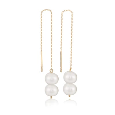 Stijlvolle Doortrek Oorbellen Zoetwater Parels Gold Plated (925 sterling zilvergehalte) Trendy Minimalistisch Combi Bedel Goudkleurig Dames Meisje | Cadeau Voor Vrouw
