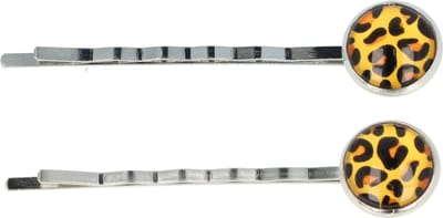 Haarsoires Haarspeld Schuifspeldjes 6cm - Cirkel - Panterprint - Geel - Set van 2 - Haarklem - Haarclip - Haaraccessoires voor Dames & Kinderen - Hair Clip - Decoratieve Haaraccessoire