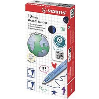 STABILO® intrekbare birosliner 308, fijne punt met lijndikte 0,38 mm, schrijfkleur rood, houderkleur rood, 10 stuks