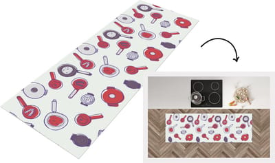 Keukenloper - Loper keuken - Patroon - Koken - Pan - Eten - 150x50 cm - Keukenloper vinyl