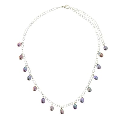 Behave - Ketting - Dames - Echte Zoetwaterparels - Paars/Multicolor - Zilverkleurig - 52.50 cm