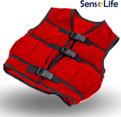 SensoLife Verzwaringsvest voor kinderen – Special | Therapeutisch vest voor kinderen | Diepe druk, ontspanning & concentratie - maat XS <110cm - 1,80 kg - rood