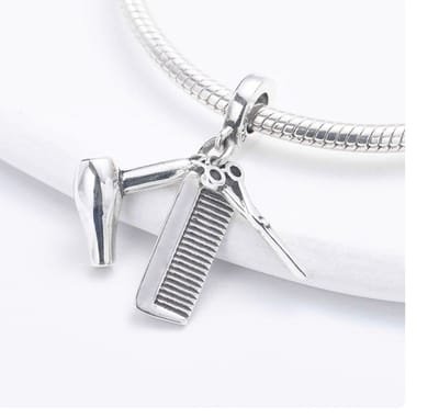 Fler® | Bedel | Past op populaire bedel armbanden (standaard-3mm) | armbandbedel | Bedel Kapper, Föhn, Schaar, Kam | Hairdresser charm | HangBedel Charm | 925 Sterling Zilver | Verjaardagsgeschenk, kado, cadeau |