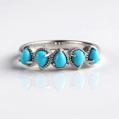 Cavill - Moderne Zilveren Ring - 925 Gerhodineerd Sterling Zilver - Sleeping Beauty Turkoois 0,64 ct Peervormige Cabochon - Elegante Turkoois Sieraden