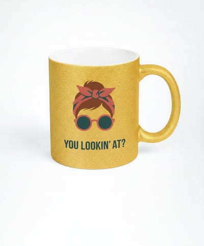 Gouden Glitter Mok - You Lookin' At? - Koffiemok met Attitude