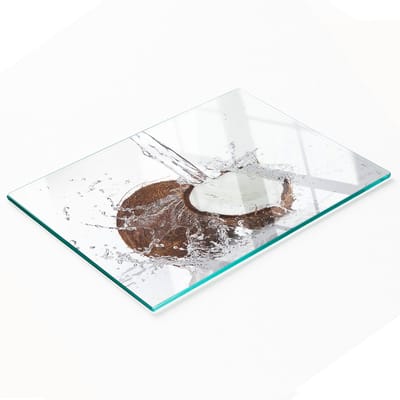 Duurzame en stijlvolle glazen snijplank met kokosmotief, 80x52 cm