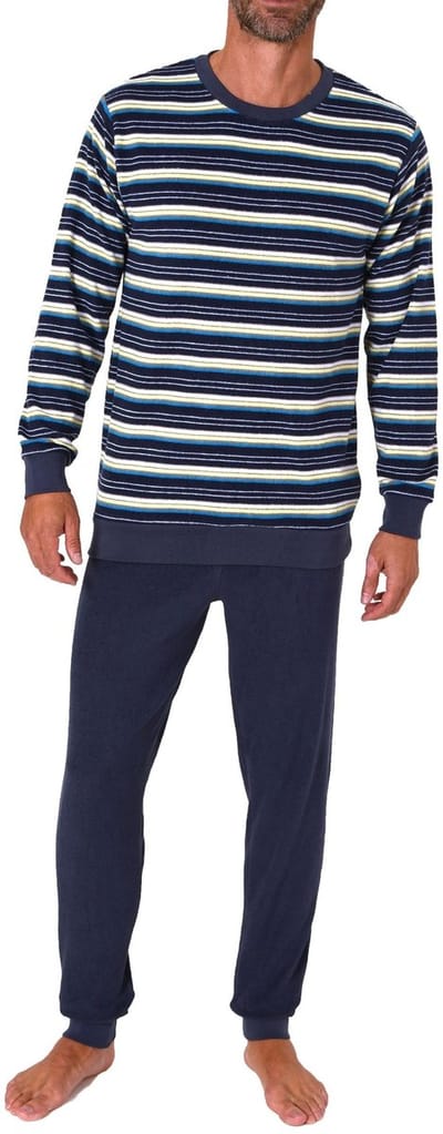 Herenpyjama in badstof met lange mouwen en manchetten in streepjes-look - ook in overmaten