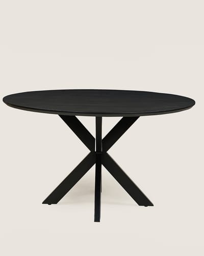 Ronde Eettafel 120 cm Mangohout – Zwart – Zwart Metalen Matrix Onderstel – Elegant Chic – 4-5 Personen