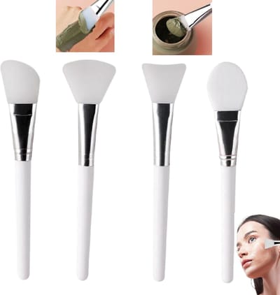 Set van 4 - Siliconen maskerborstel met lange steel - Maskerborstel - Maskerapplicator - Wit - 15,5 cm - Gemakkelijk schoon te maken - Handig voor op reis - Geschikt voor lotions, huidverzorgingsproducten, maskers, oogmaskers en serums