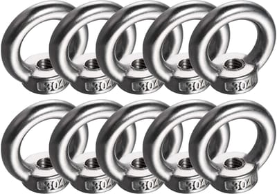Dailygoody - 10 Stuks Ringmoeren M8 - Roestvrij Staal - Corrosiebestendig - Draagvermogen 230 kg - Voor Scheeps- en Industriële Toepassingen - Eenvoud...