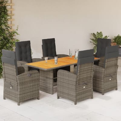vidaXL - 7-delige - Tuinset - met - kussens - poly - rattan - grijs