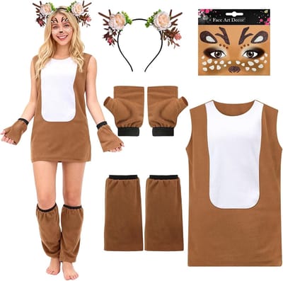 Vrouwelijk Hertenkostuum voor Carnaval met Haarband en Tattoo Accessoires voor Feestjes en Cosplay