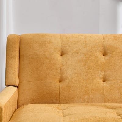 DESMIU Zitbank 119 x 75 x 88 cm - 2-Zits Met Knopen En Hoge Dichtheid Schuim - Voor Woonkamer Slaapkamer En Kantoor - Linnen Geel