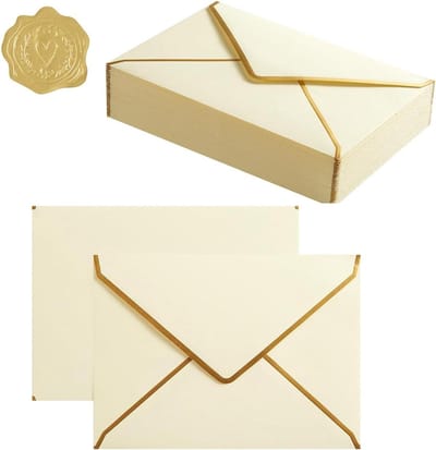 A7 Enveloppen Gouden Rand - Wenskaart Enveloppen - Uitnodigingen Versturen - Met Gouden Stickers - 136 x 185 cm - Crèmekleurig