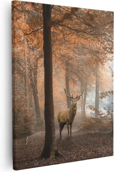 Artaza Canvas Schilderij Hertenkop - 40x50 cm - Wanddecoratie Bos - Muurdecoratie Gewei - Kamer Accessoires Woonkamer