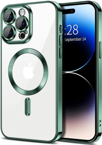 Hoesje geschikt voor Apple iPhone 14 Pro Max - Techsuit Luxury Crystal Back Cover - Geschikt voor MagSafe - Transparant/Donkergroen