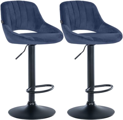 CLP Milet Set van 2 barkrukken - Met rugleuning - Verstelbaar - Velvet - Fluweel - zwart/blauw
