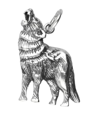 Zilveren Wolf huilend naar de maan ketting hanger