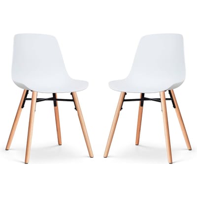 Nolon Nena-Pip Eetkamerstoelen Set van 2 Wit - Kunststof Zitting - Houten Poten - Modern - Scandinavisch