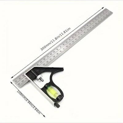 Ensemble de règles d'angle droit en fer réglables - Outil de mesure multifonctionnel avec équerre combinée pour le travail du bois, la menuiserie et l'artisanat