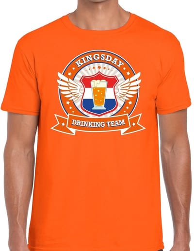 Oranje Kingsday drinking team t-shirt / t-shirt oranje heren - Koningsdag kleding S