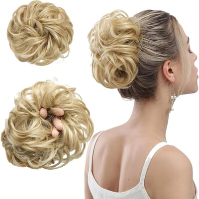 Dikke Krullende Haar Scrunchies voor Vrouwen en Meisjes - 2 Stuks, Perfect voor Buns en Chignons, Ideaal voor Messy Hair Styles en Haaraccessoires in Bleached Blonde