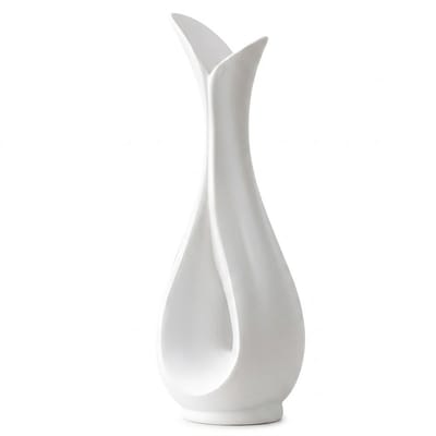 Witte vaas kunststof met abstracte vorm – moderne bloemen vaas met opening en dubbele hals voor interieur decoratie woonkamer en tafel