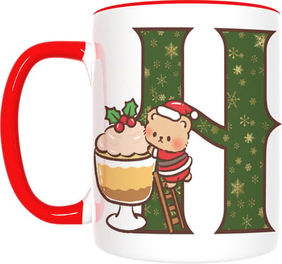 Kerst Mok met Letter D & Schattige Beer – Gezellig Cadeau met Kerstdecor – Inclusief Cadeauverpakking – 350ml