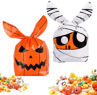 100 stuks Halloween snoepzakjes - Halloween cadeauzakjes - Snoepzakjes - Kindercadeauzakjes - Halloween cadeauzakjes - Koekjeszakjes - Cadeauverpakkingszakjes Perfect voor Halloween, feestjes en feestdagen - Twee stijlen - Oranje en wit