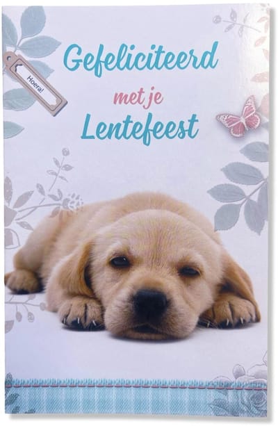 Lentefeest Wenskaart Puppie - 12x17cm - Gevouwen kaart inclusief envelop