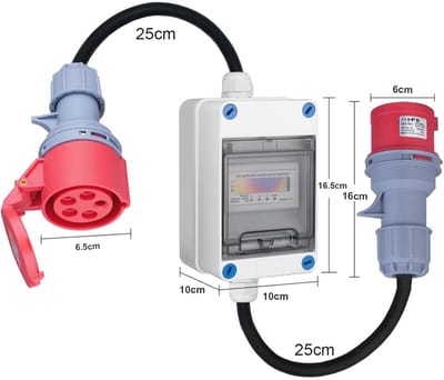 Mobiele digitale stroommeter met 3 fasen en CEE-stekker voor caravans en campers