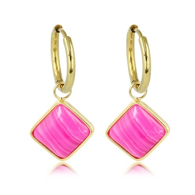 My Bendel - Goudkleurige Oorbellen met Rose Stripe Agate Edelsteen - met Luxe Cadeauverpakking | Sieraden Voor Dames