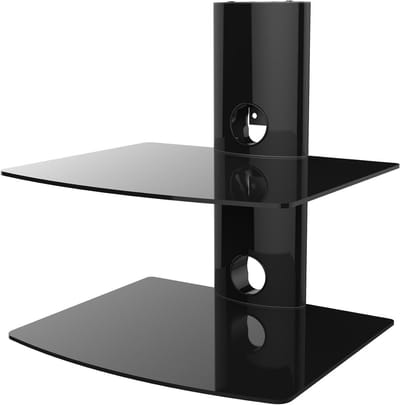 HiFi BluRay/DVD-speler/ontvanger/spelconsole, wandrek met kabelschacht en ESG veiligheidsglasplaat tot 10 kg draagvermogen, 3 maten, zwart 2 Regalböden zwart
