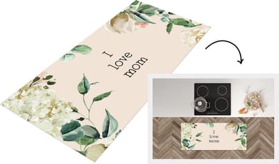 Keukenloper - Loper keuken - Spreuken - Quotes I Love Mom - Moederdag - Bloemen - Mama - Moeder - 120x50 cm - Keukenloper vinyl