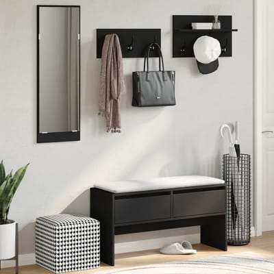 vidaXL - 4-delige - Garderobe - set - bewerkt - hout - zwart