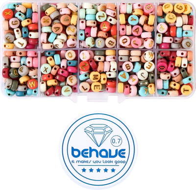 Behave Letterkralen Set - Multi Kleur met Gouden Letters - Acryl - Kralen - Alfabet Kralen - Bedels - 7mm - 624 Stuks