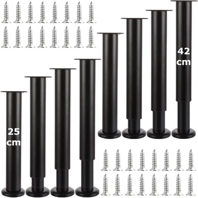 Dailygoods - Set van 8 Verstelbare Metalen Meubelpoten 25-42 cm Zwart