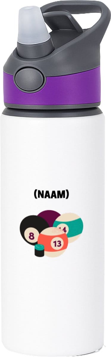 Hacebo® - Biljart met eigen naam waterfles met rietje paars - Biljart - Biljarter - Sport - water fles - 650ML