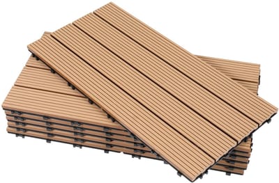 Terrastegels WPC - Composiet Vlonderdelen - Tuin Balkon Aanleggen - Eenvoudig Kliksysteem - 30x60cm 10m² - Teak
