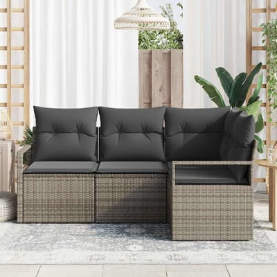 vidaXL Bankstel met kussen met opslag 4 pcs Grijs poly rattan