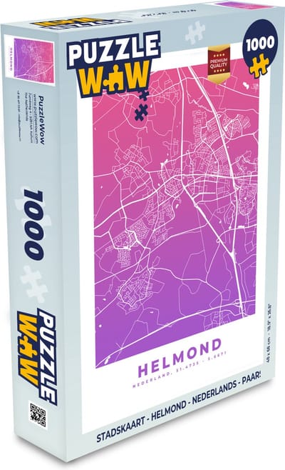 Puzzel Stadskaart - Helmond - Nederlands - Paars - Legpuzzel - Puzzel 1000 stukjes volwassenen - Plattegrond