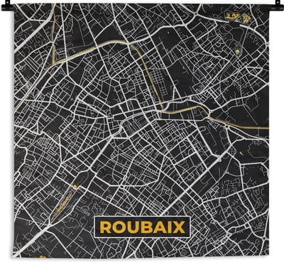 Wandkleed - Wanddoek - Roubaix - Kaart – Plattegrond – Frankrijk – Stadskaart - 180x180 cm - Wandtapijt