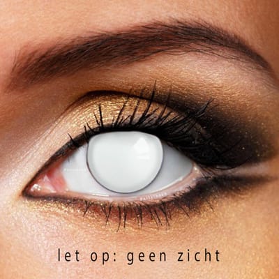 Partylens® witte kleurlenzen - White Block Blind - zachte jaarlenzen met lenshouder - Halloween - Cosplay